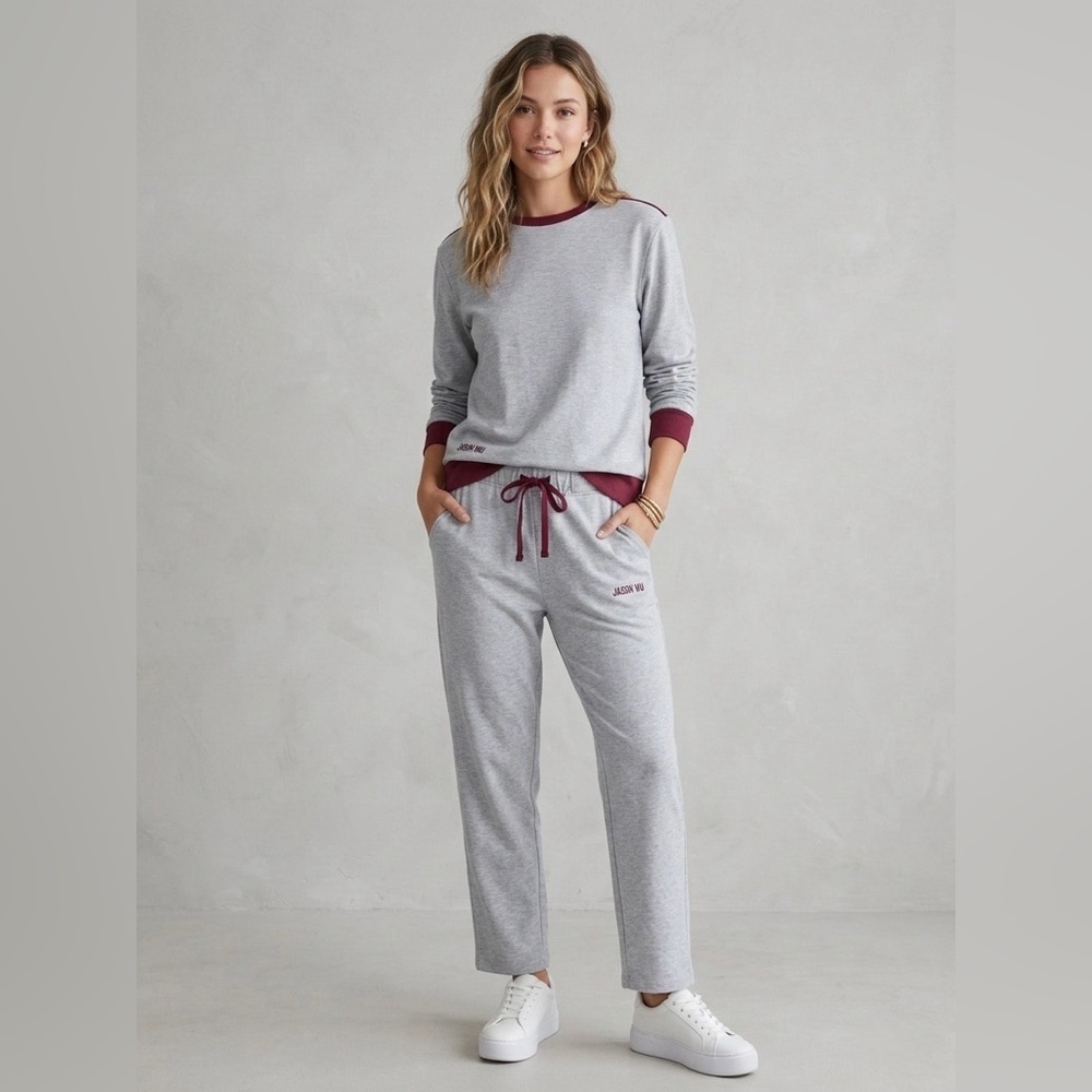Jason Wu for Eva Air Grey Tee with Burgundy Trim Loungewear Set size M